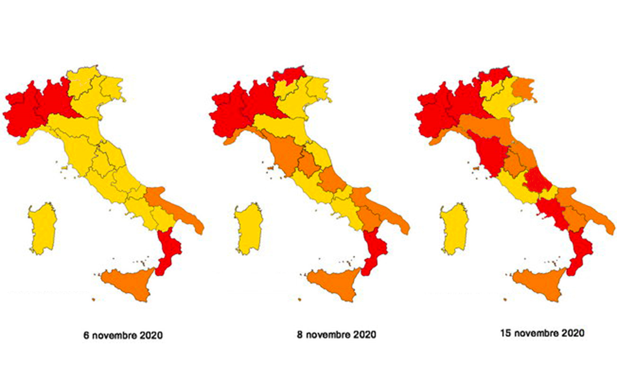 La mappa aggiornata delle regioni in zona rossa, arancione e gialla